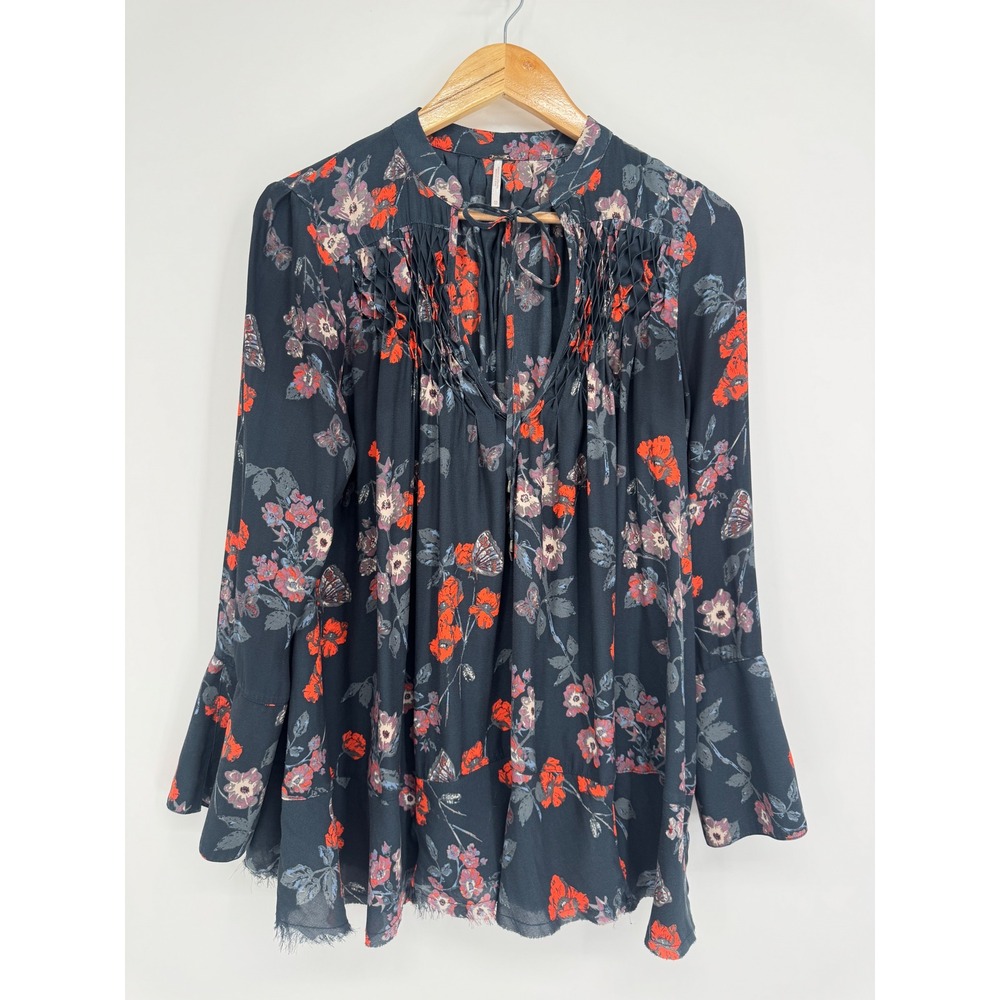 Free People So Fine Floral Smocked Tunic Women XS Boho Butterfly Peasant Boho